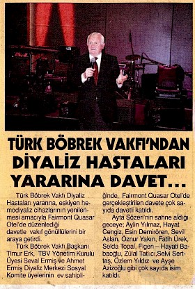 Türk Böbrek Vakfı'ndan Diyaliz Hastaları Yararına Davet