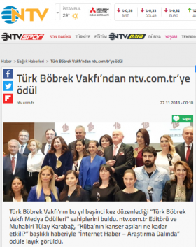 Türk Böbrek Vakfı’ndan ntv.com.tr’ye ödül