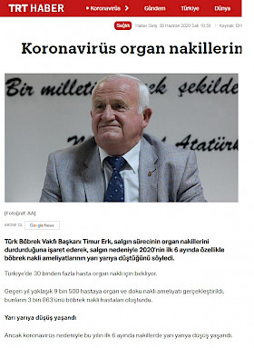 TBV Başkanı Timur Erk; Koronavirus Organ Nakillerini de Etkiledi