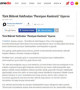 Türk Böbrek Vakfından "Porsiyon Kontrolü" Uyarısı