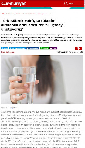 Türk Böbrek Vakfı, su tüketimi alışkanlıklarını araştırdı: 'Su içmeyi unutuyoruz'