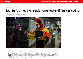 İstanbul'da metro girişinde horoz kostümlü 'su için' çağrısı