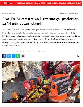 Prof. Dr. Sever: Arama kurtarma çalışmaları en az 14 gün devam etmeli