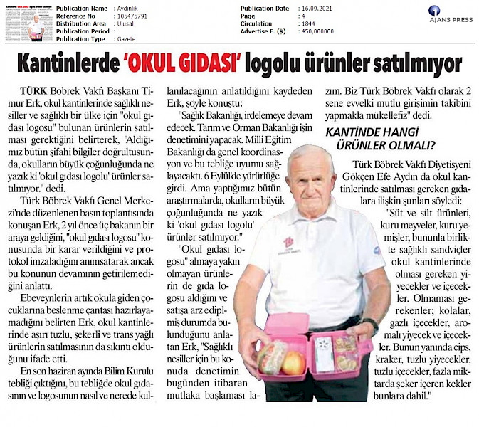 TBV Kantinlerde Okul Gıdası Logolu Ürünler Satılmıyor