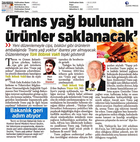 Transyağ Bulunan Ürünler Saklanacak