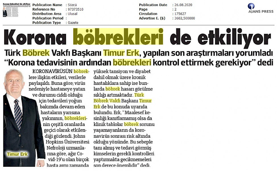 Korona Böbrekleri de Etkiliyor