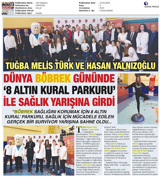Dünya Böbrek Gününde 8 Altın Kural Yarışına Girdi