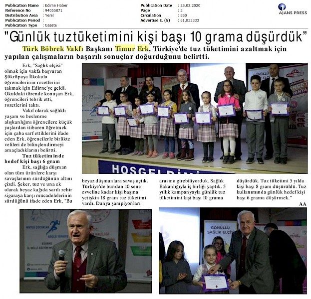 TBV Günlük Tuz Tüketimini 10 Grama Düşürdü