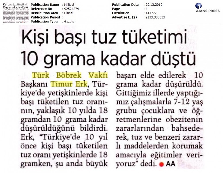 Tuz Tüketimi 10 Grama Düştü