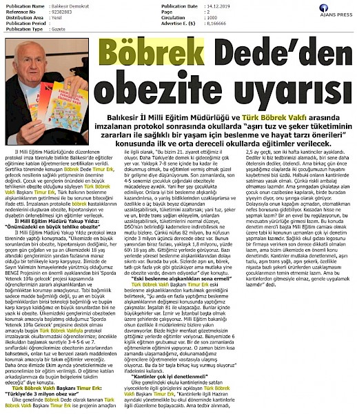 Böbrek Dede´den Obezite Uyarısı