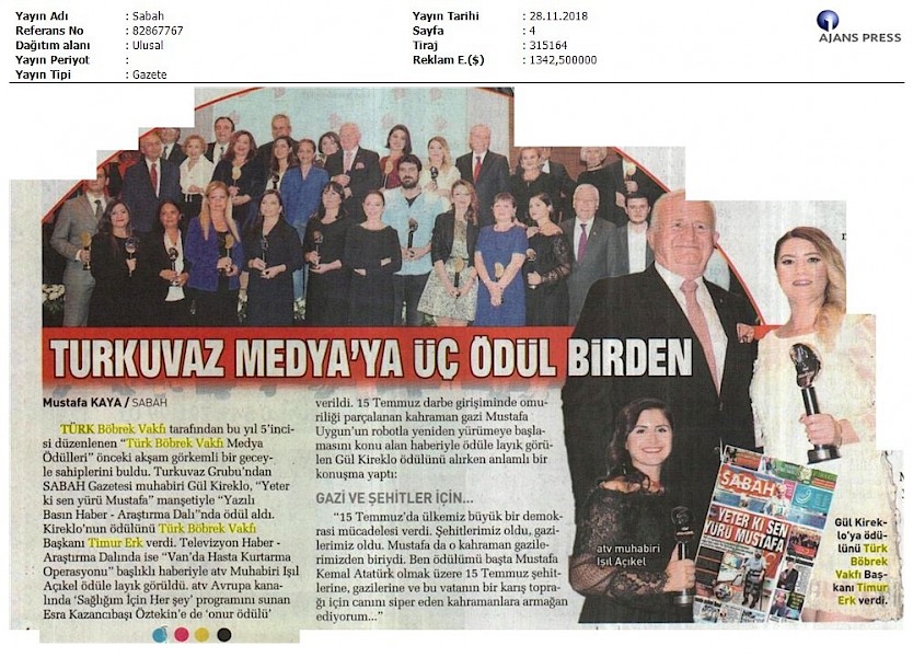 Sabah Gazetesine 3 Ödül Birden