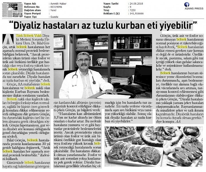 Diyaliz Hastaları Az Tuzlu Kurban Eti Yiyebilir.