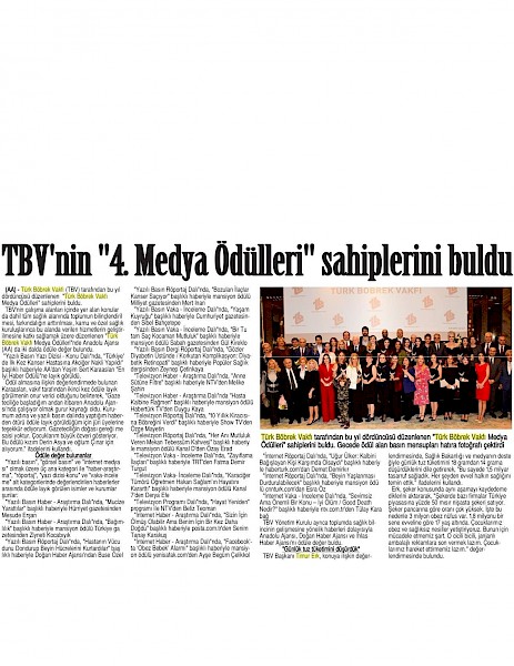 Türk Böbrek Vakfı 4. Medya Ödülleri Gecesi