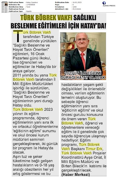 TBV Böbrek Sağlığı Eğitimleri İçin Hatay´da