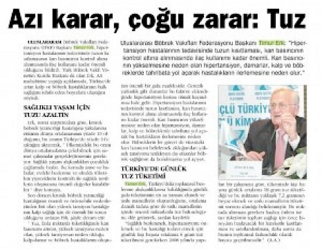 Basında Tuz Tüketiminin Sınırlandırılması Projesi