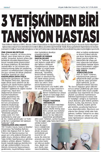 3 Yetişkinden Biri Tansiyon Hastası