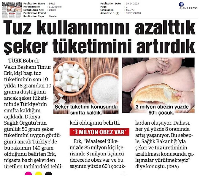 Tuz Tüketimini Azalttık, Şeker Tüketimini Artırdık