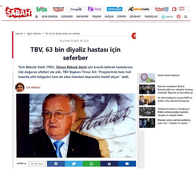 TBV 63 bin diyaliz hastası için seferber