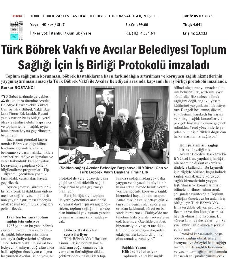 TBV ve Avcılar Belediyesi Toplum Sağlığı İçin İş Birliği Protokolü İmzaladı
