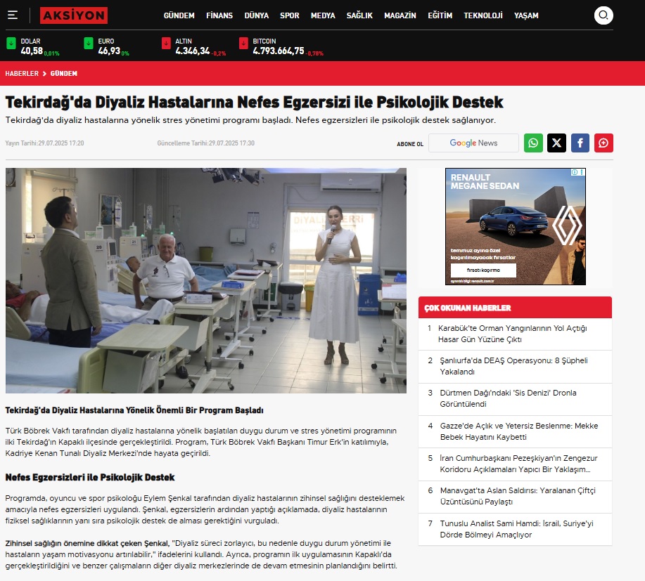Tekirdağ´da Diyaliz Hastalarına Nefes Egzersizi ile Psikolojik Destek