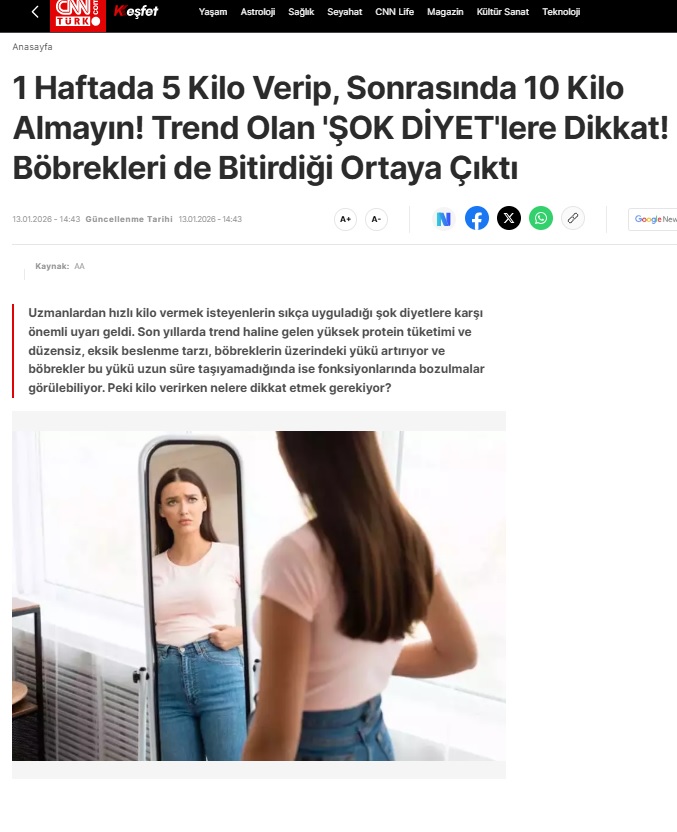 1 Haftada 5 Kilo Verip, Sonrasında 10 Kilo Almayın! Trend Olan &acute;ŞOK DİYET&acute;lere Dikkat! Böbrekleri de Bitirdiği Ortaya Çıktı