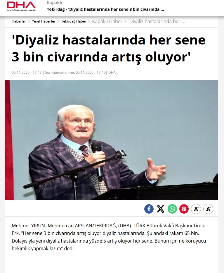 Diyaliz hastalarında her sene 3 bin civarında artış oluyor