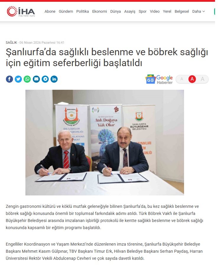 Şanlıurfa’da sağlıklı beslenme ve böbrek sağlığı için eğitim seferberliği başlatıldı