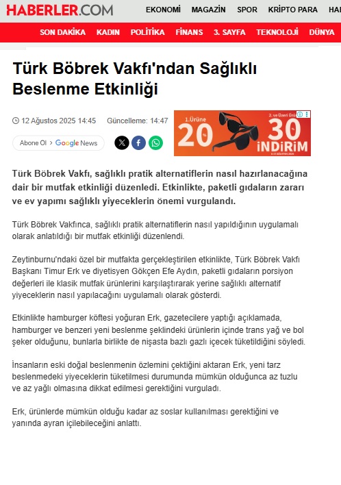 Türk Böbrek Vakfı´ndan Sağlıklı Beslenme Etkinliği