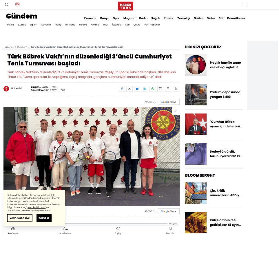 Türk Böbrek Vakfı’nın düzenlediği 3’üncü Cumhuriyet Tenis Turnuvası başladı