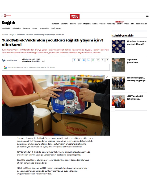 Türk Böbrek Vakfından çocuklara sağlıklı yaşam için 3 altın kural