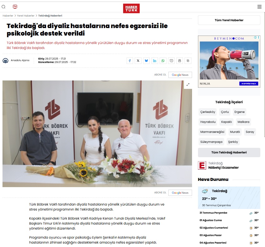 Tekirdağ´da diyaliz hastalarına nefes egzersizi ile psikolojik destek verildi.