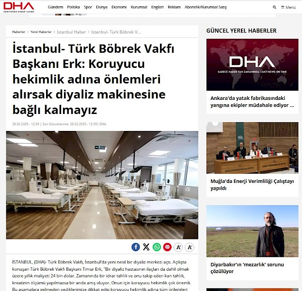 Türk Böbrek Vakfı Başkanı Erk: Koruyucu hekimlik adına önlemleri alırsak diyaliz makinesine bağlı kalmayız