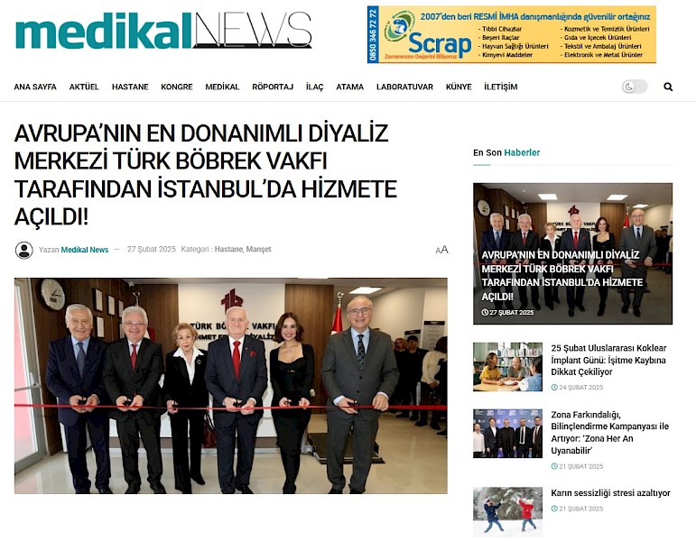 AVRUPA’NIN EN DONANIMLI DİYALİZ MERKEZİ TÜRK BÖBREK VAKFI TARAFINDAN İSTANBUL’DA HİZMETE AÇILDI!