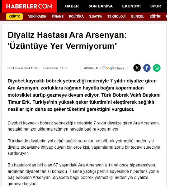Diyaliz Hastası Ara Arsenyan: ´Üzüntüye Yer Vermiyorum´