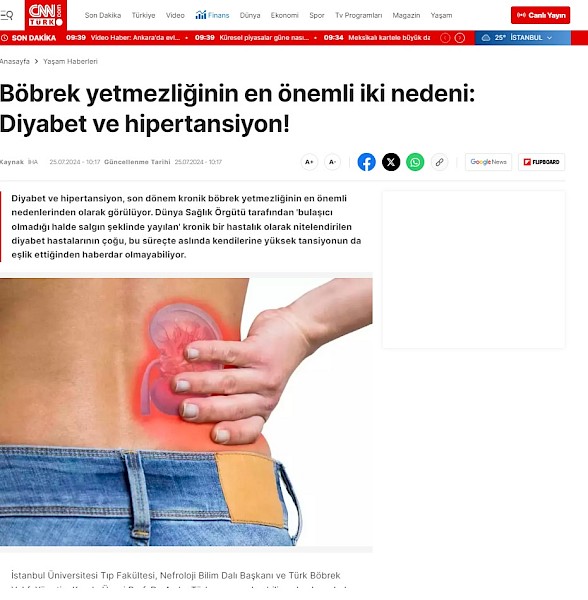 Böbrek yetmezliğinin en önemli iki nedeni: Diyabet ve hipertansiyon!