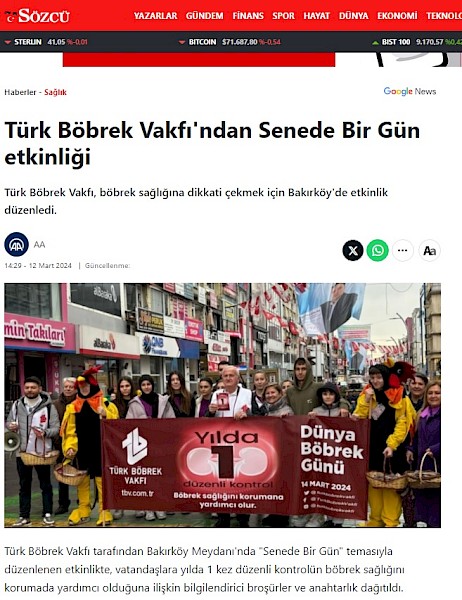 Türk Böbrek Vakfı´ndan Senede Bir Gün etkinliği