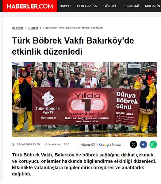 Türk Böbrek Vakfı Bakırköy´de etkinlik düzenledi