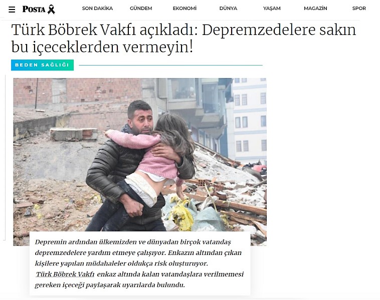 Türk Böbrek Vakfı açıkladı: Depremzedelere sakın bu içeceklerden vermeyin!