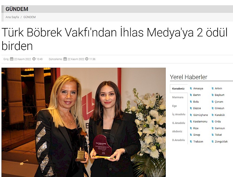 Türk Böbrek Vakfı´ndan İhlas Medya´ya 2 ödül birden