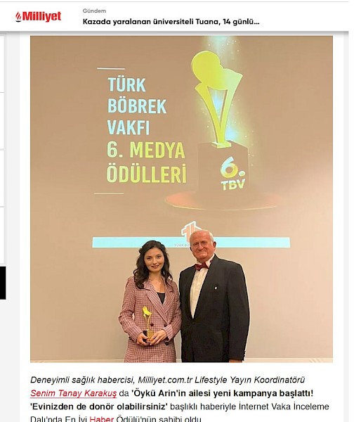 Türk Böbrek Vakfı´ndan Milliyet.com.tr´ye ödül