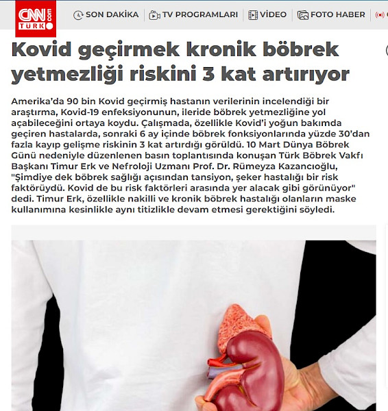 Kovid geçirmek kronik böbrek yetmezliği riskini 3 kat artırıyor