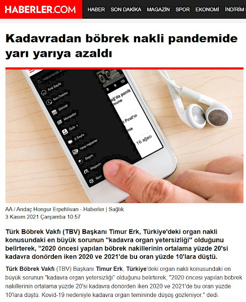 TBV Kadavradan böbrek nakli pandemide yarı yarıya azaldı