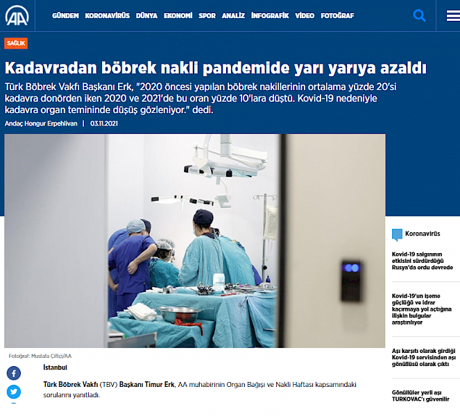 Kadavradan böbrek nakli pandemide yarı yarıya azaldı