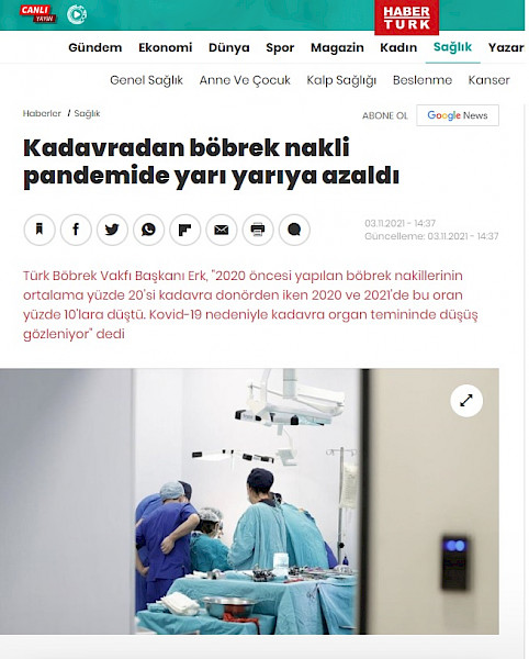 TBV Başkanı Timur Erk; Kadavradan böbrek nakli pandemide yarı yarıya azaldı