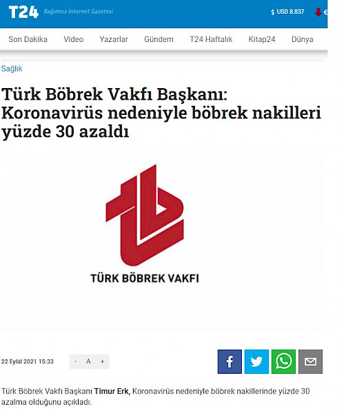 TBV Başkanı: Koronavirüs nedeniyle böbrek nakilleri yüzde 30 azaldı