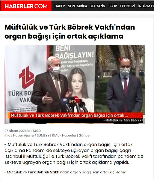 Müftülük ve Türk Böbrek Vakfı´ndan Organ Bağışı İçin Ortak Açıklama