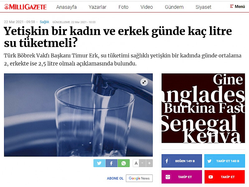 Yetişkin bir kadın ve erkek günde kaç litre su tüketmeli?