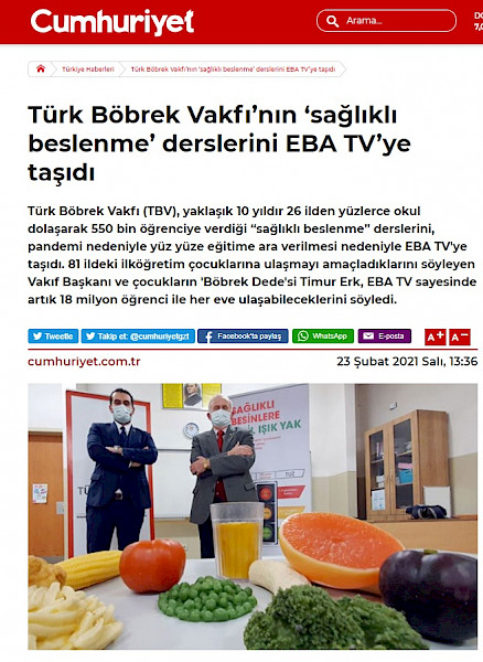 TBV ‘sağlıklı beslenme’ derslerini EBA TV’ye taşıdı