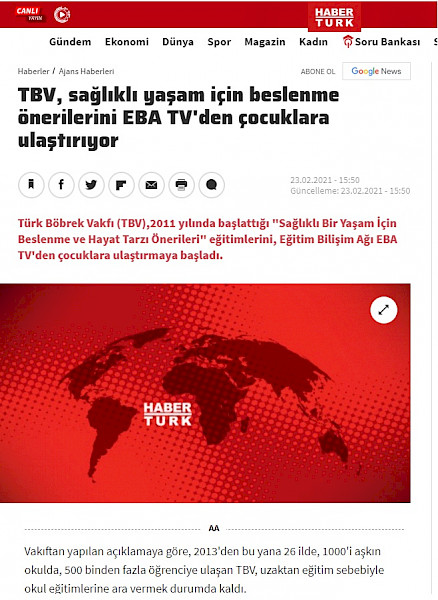 TBV, sağlıklı yaşam için beslenme önerilerini EBA TV´den çocuklara ulaştırıyor