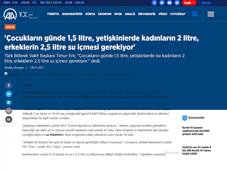 ´Çocukların günde 1,5 litre, yetişkinlerde kadınların 2 litre, erkeklerin 2,5 litre su içmesi gerekiyor´